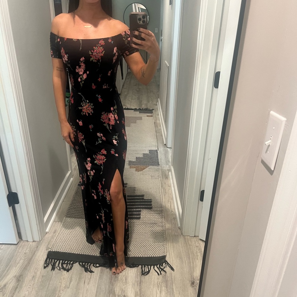 Express Black and Pink Floral Maxi Dress